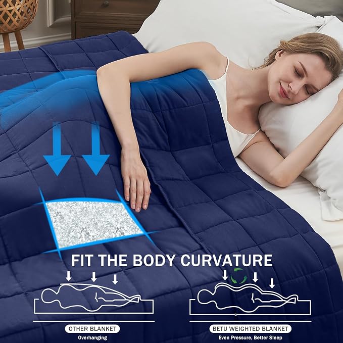 Navy Blue Weighted Blanket for Adults 15lbs, Twin Full Size Cooling Heavy Throw - Image 2