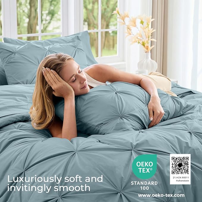 Sasttie King Size Comforter Set, 7-Piece Bed in a Bag, Pintuck Bedding Sets - Image 3