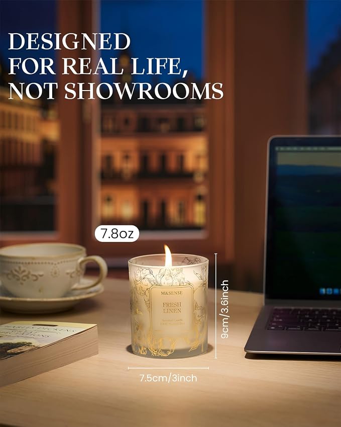 M&SENSE Fresh Linen Scented Vegan Soy Candles, Non-Toxic Subtle Aroma, 8.1oz - Image 4