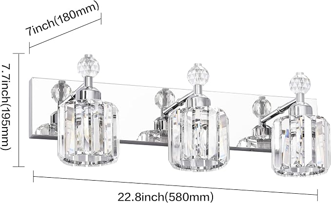 PRESDE 3-Light Crystal Bathroom Vanity Light, Chrom ModernBathroom Lights - Image 4