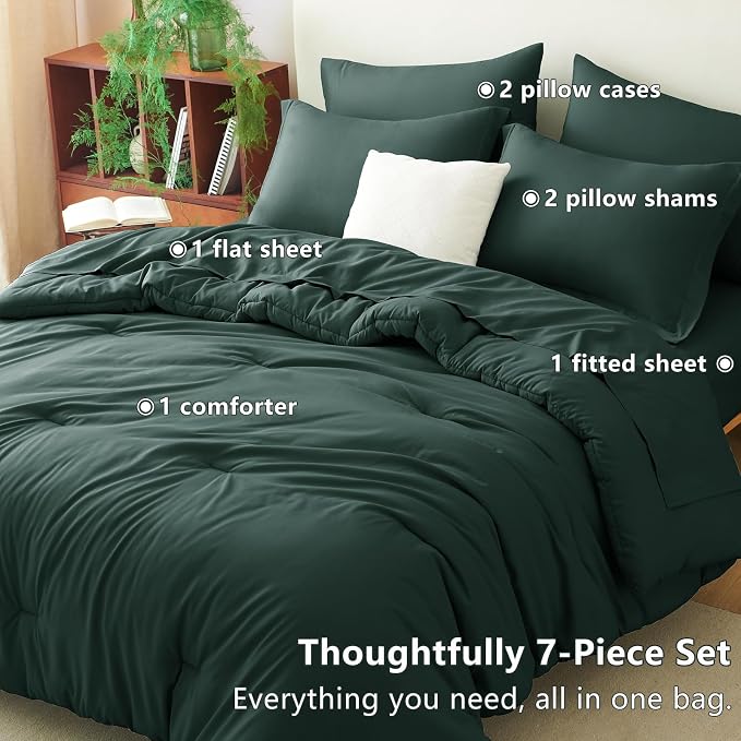 CozyLux Full Size Comforter Sets Forest Green, 7 Pieces Bed in a Bag Full - Image 7