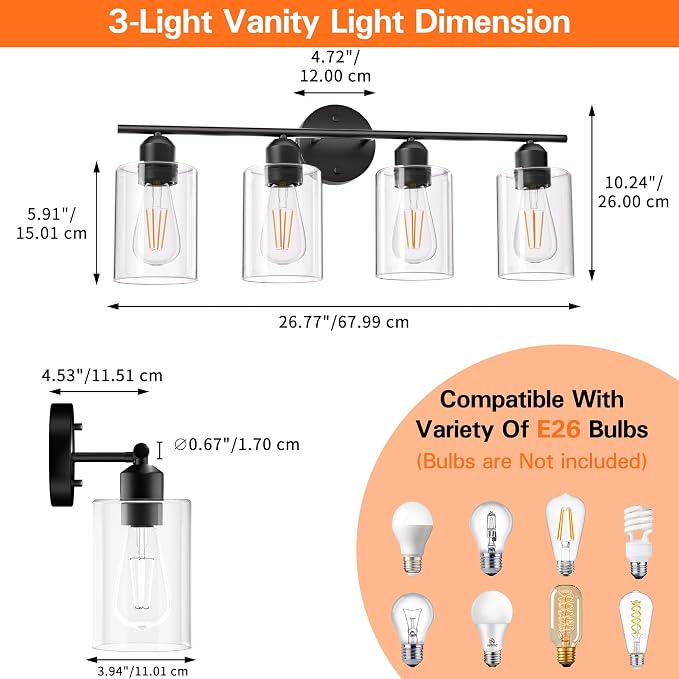 Espird 4 Light Bathroom Vanity Light Fixtures Black, Rustic Farmhouse Vanity - Image 2