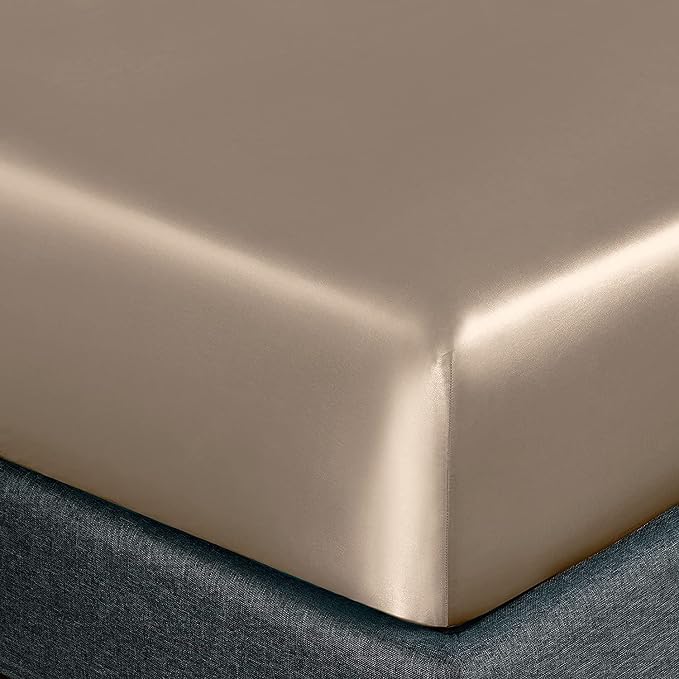 Homiest Taupe Satin Fitted Sheet Queen Size, Deep Pocket, Luxury & Ultra Soft - Image 3