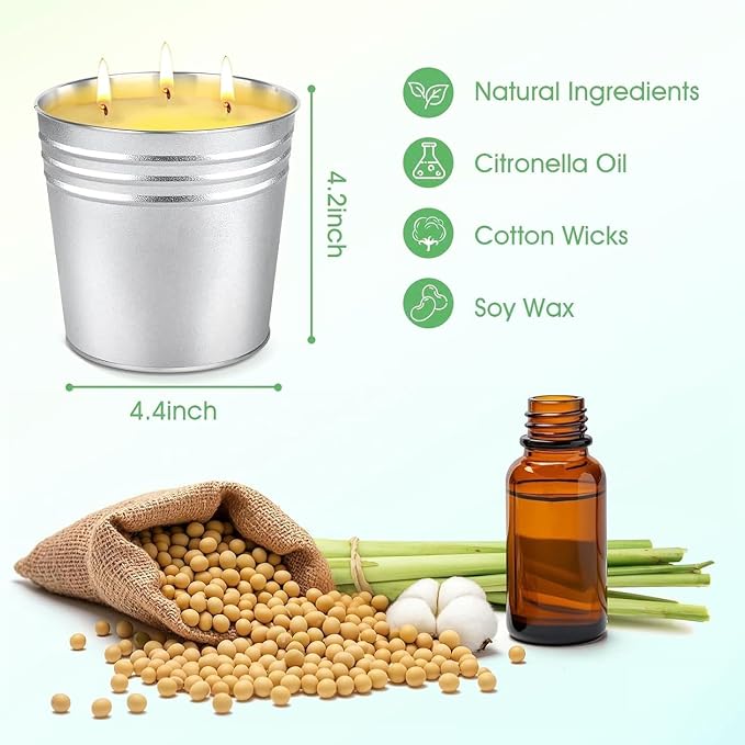 Set of 2 Citronella Outdoor Candle - 17 oz Large 3-Wick Soy Wax Candle - Image 2