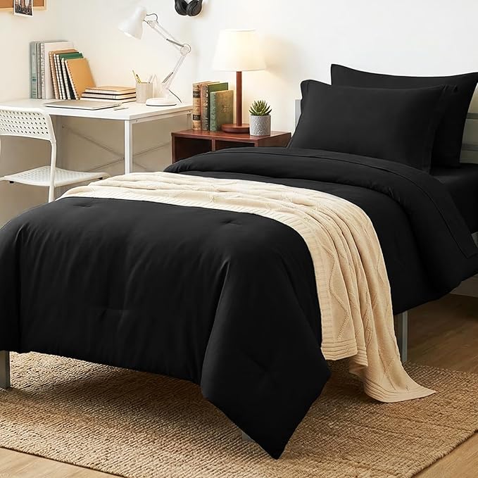 CozyLux Twin Comforter Set Black, 5 Pieces Bed in a Bag Twin Comforter Set by CozyLux