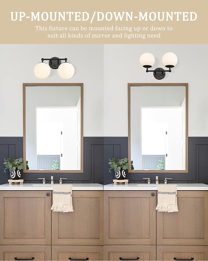 AKEZON 2-Light Black Bathroom Vanity Light Fixture, Modern Minimalist Vanity - Image 7