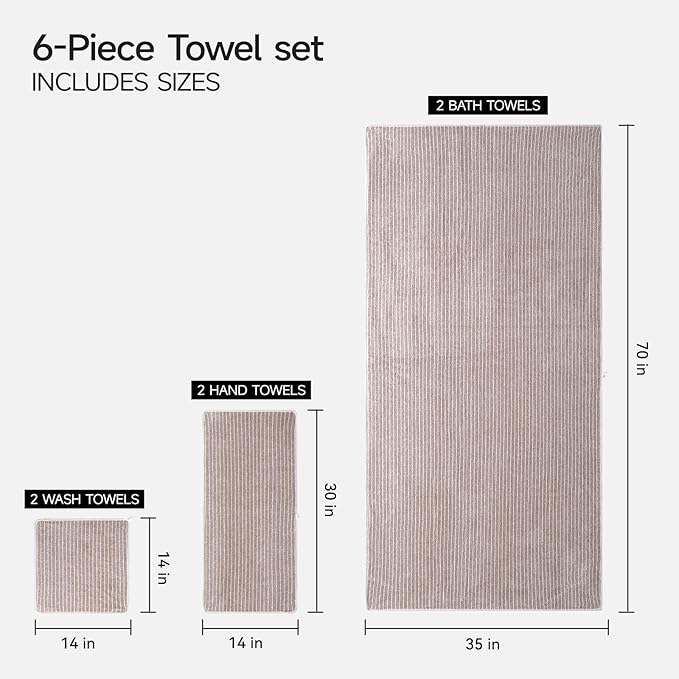 REDKISS Ultra Soft Bath Towels Set of 6 Large 35"x70" | 100% Microfiber - Image 3