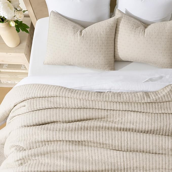 EVERGRACEHOME Cross Stitch Pre-Washed Cotton Quilt Bedding Set King Size - Image 4