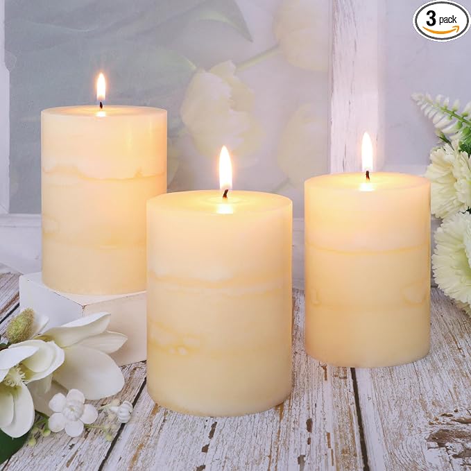 3x4 Inches Jasmine Scented Pillar Candles Ivory White Hand-Poured Candle Long by FLAVCHARM