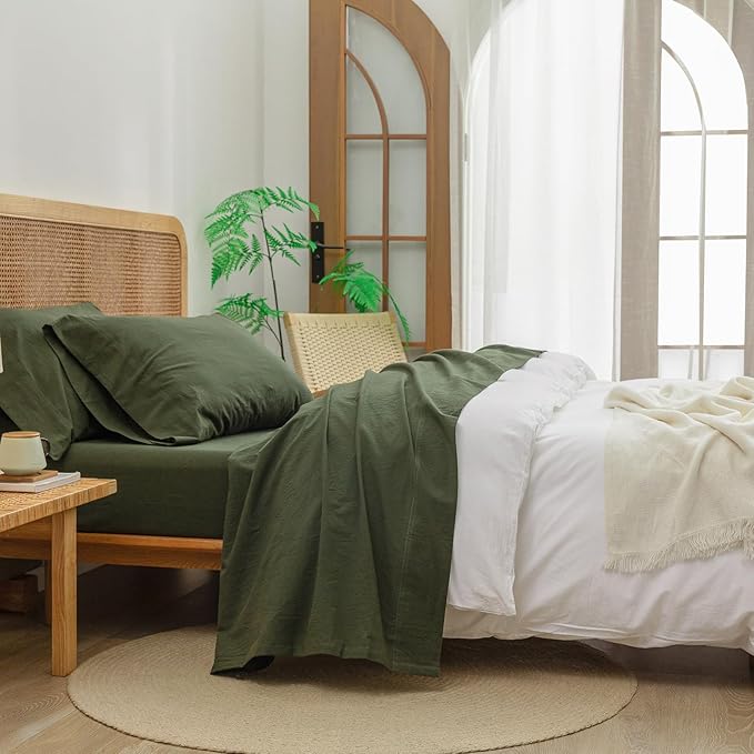 BESTOUCH Flat Sheet Only 100% Washed Cotton Linen Feel Wrinkle-Free, - Image 5