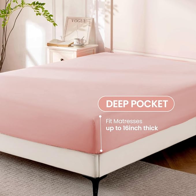 ROSE&RISY Pink Sheet Set, 4 Pieces Soft Bedding Queen Sheet Set, Breathable and - Image 5
