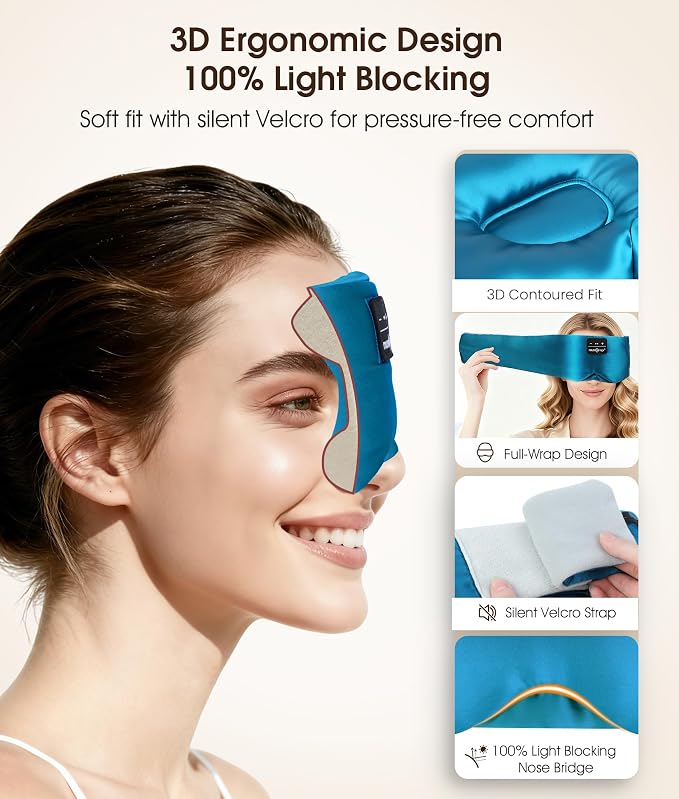 MUSICOZY 3D Silk Bluetooth Sleep Mask Headphones, Mulberry Silk Eye Mask - Image 5
