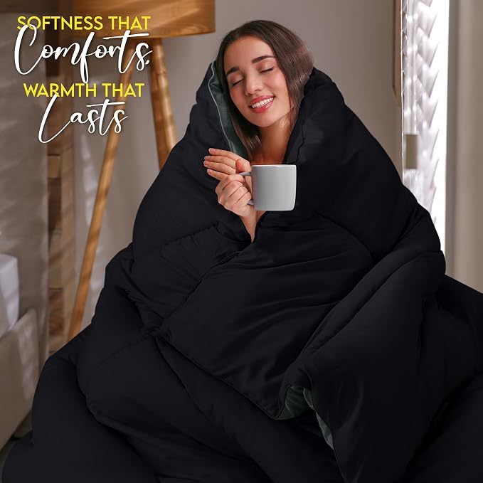 Utopia Bedding Queen Comforter Duvet Insert, Reversible Black/Grey Quilted - Image 5