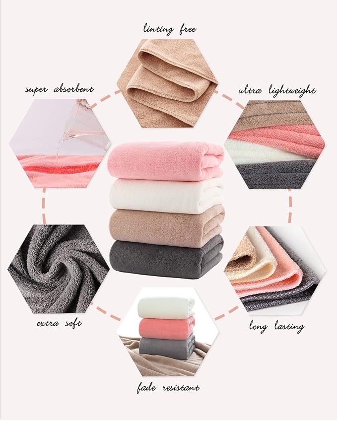 Lumimi Towels 4 Piece Soft Microfiber Bath Towel Set Salon Gym Yoga Travel - Image 4
