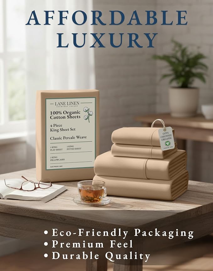 LANE LINEN 100% Organic Cotton Sheets Set, Long- Staple Percale Weave Ultra - Image 8