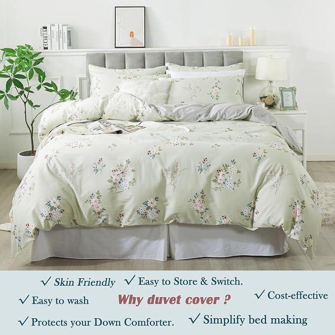 FADFAY Floral Duvet Cover Set Twin XL 100% Cotton College Bedding Vintage - Image 8