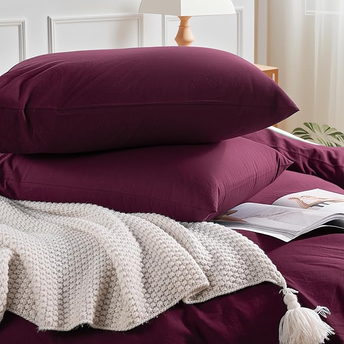 NEXHOME PRO 100% Washed Cotton Duvet Cover Full Size, Ogranic Natural Linen - Image 5