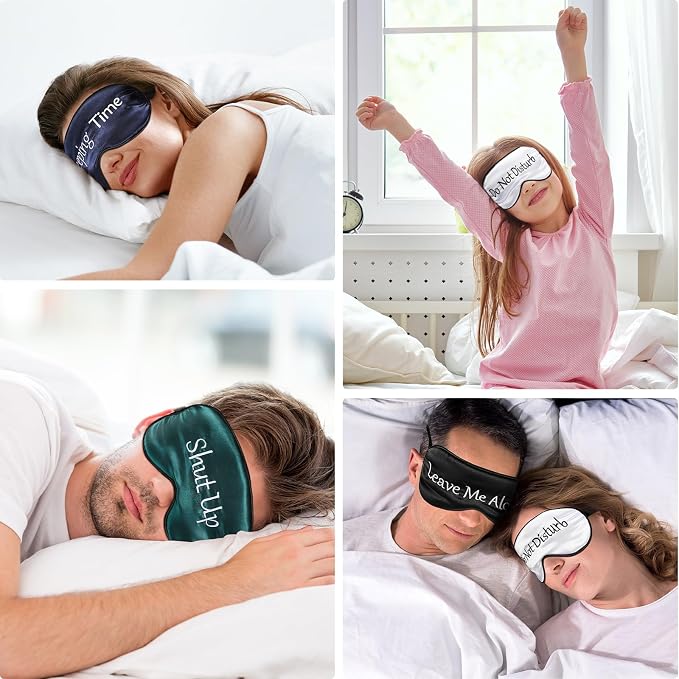 Geyoga 4 Pieces Funny Eye Mask for Sleep Soft Satin Blocking Blindfold - Image 5