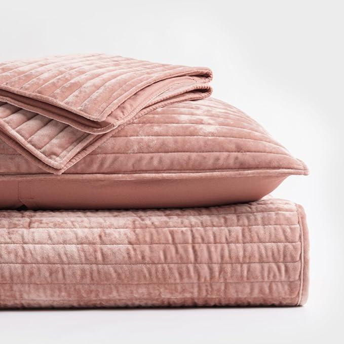 EverGrace Velvet Quilt Set Queen Size, Luxurious Soft Striped Channel Bedding - Image 6