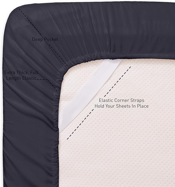 Queen Fitted Sheet Only with Full Elastic & Built in Corner Sheet Straps to - Image 2