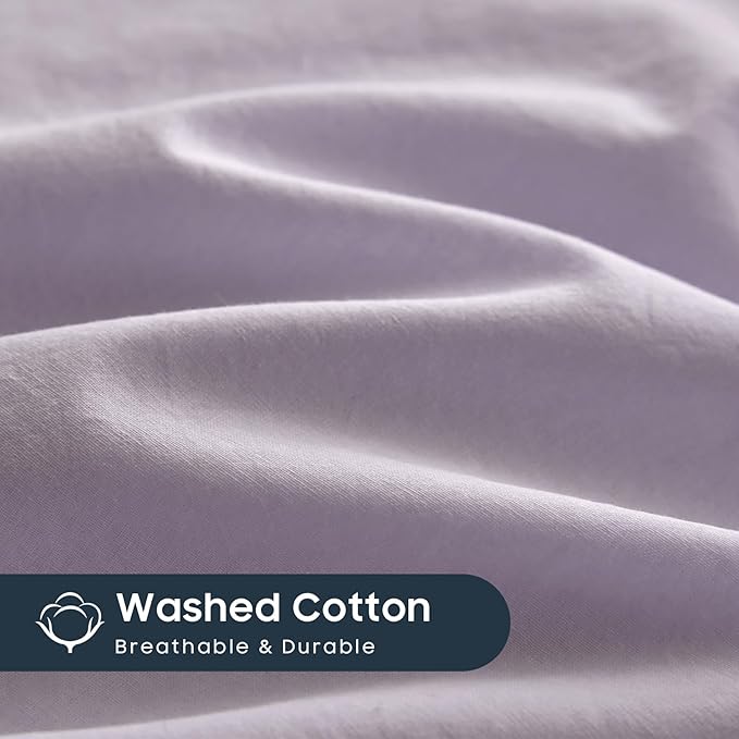 Wake In Cloud - Cotton Duvet Cover Set, Full Size, Light Purple, 100% Washed - Image 6