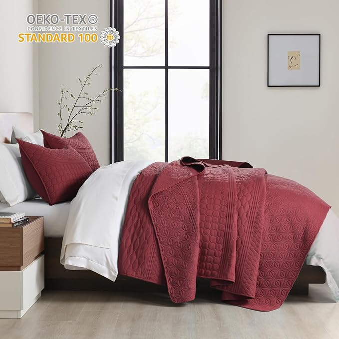 HORIMOTE HOME Burgundy Red Queen Size Quilt Set - Image 3
