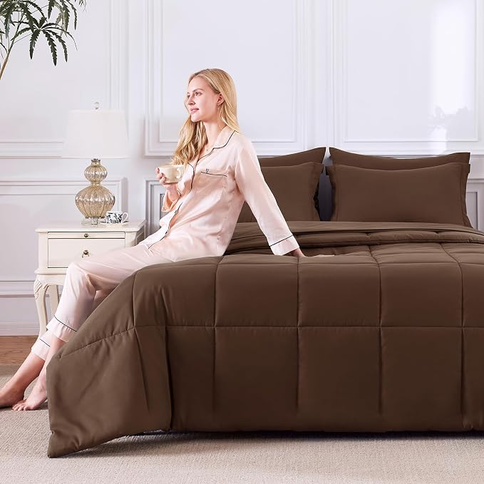 CozyLux Twin XL Comforter Set Brown - Image 7