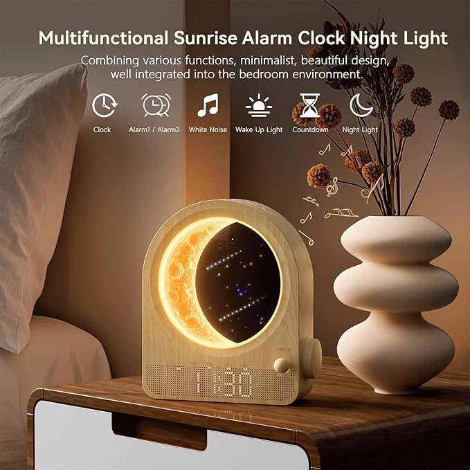blonbar Sunrise Alarm Clocks for Bedrooms, Stepless Dimmable Moon Lamp Dual - Image 3