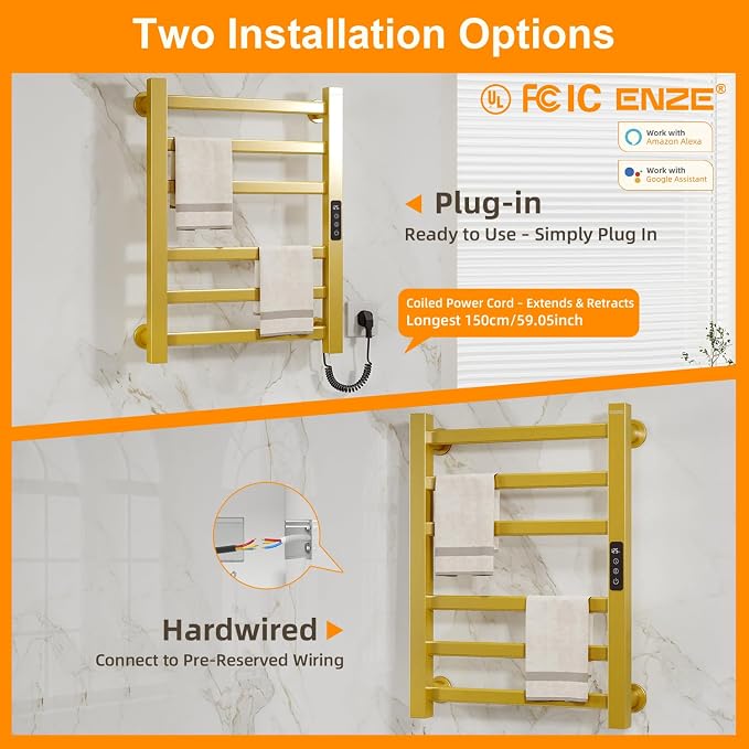 ENZE Smart Heated Towel Rack, 6-Bar Wall-Mounted Electric Towel Warmer 150W - Image 8