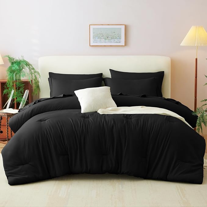 CozyLux Queen Comforter Set Black, 7 Pieces Bed in a Bag Soft Bedding Comforter - Image 8