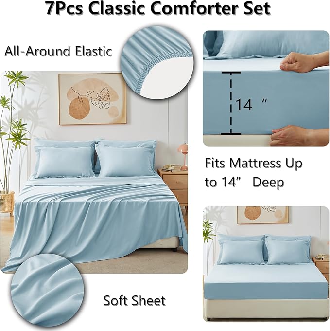 CozyLux Queen Comforter Set Light Blue - Image 5