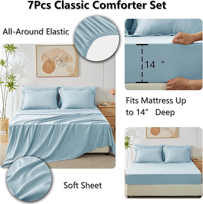 CozyLux King Size Comforter Set Light Blue - Image 5
