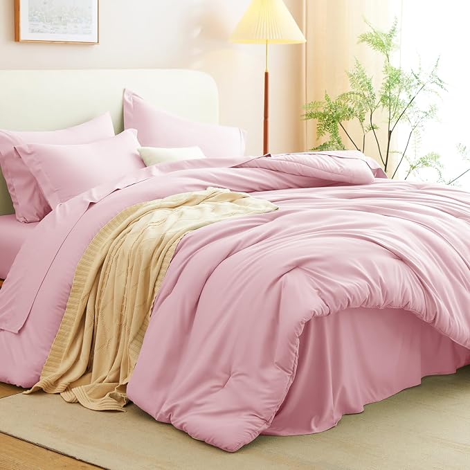CozyLux Full Size Comforter Sets Pink, 7 Pieces Bed in a Bag Full Comforter Set - Image 3