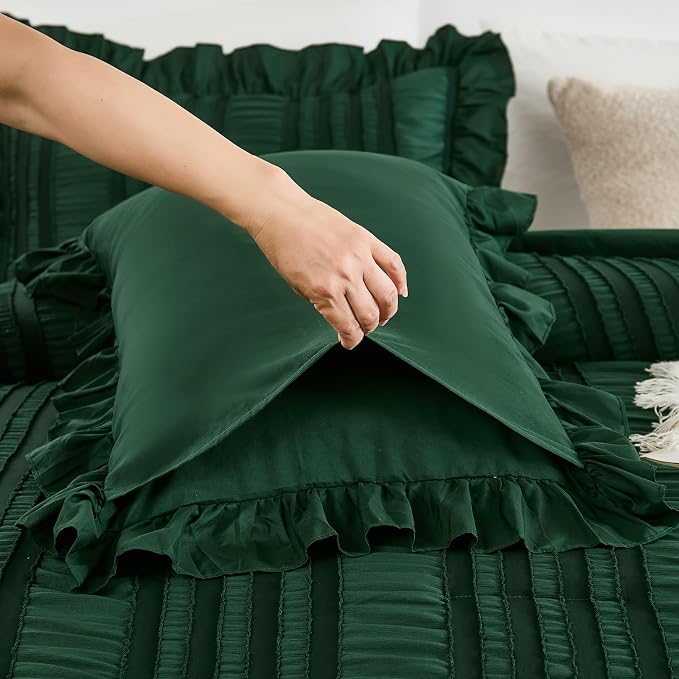 WONGS BEDDING Queen Size Comforter, Christmas Emerald Green Boho Comforter Set - Image 8