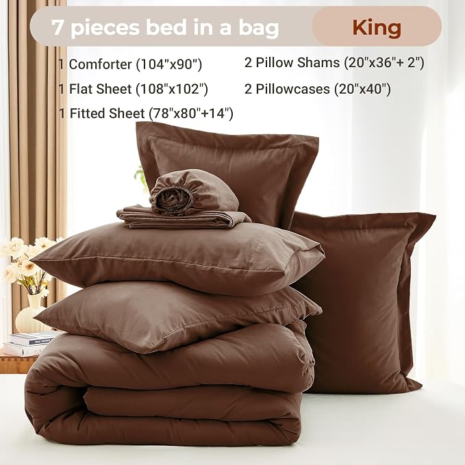 MUXHOMO 7 Pieces King Comforter Set, Soft Bed in a Bag King Size, All Season - Image 5