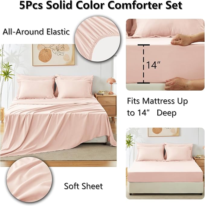CozyLux Twin Comforter Set Blush Pink, 5 Pieces Bed in a Bag Twin Comforter Set - Image 6