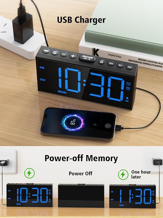 Vibrating Alarm Clock for Heavy Sleepers – Loud Bed Shaker, Dual Alarms - Image 6