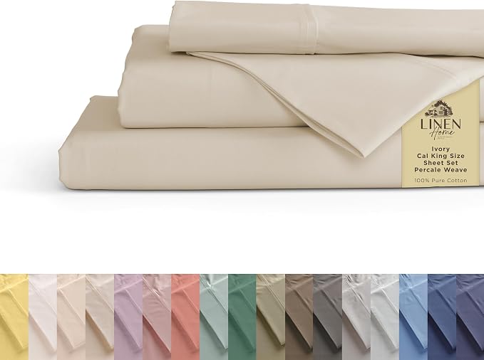 Linen Home 100% Cotton Percale Sheets California King Size, Deep Pocket by LINENHOME