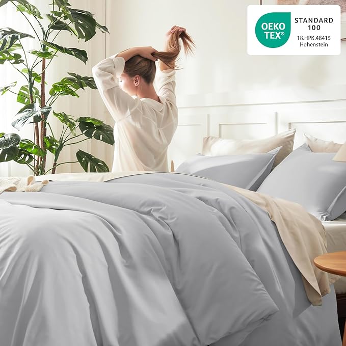 Litanika Comforters Light Grey Oversized Queen Size, 3 Pieces Lightweight Solid - Image 4