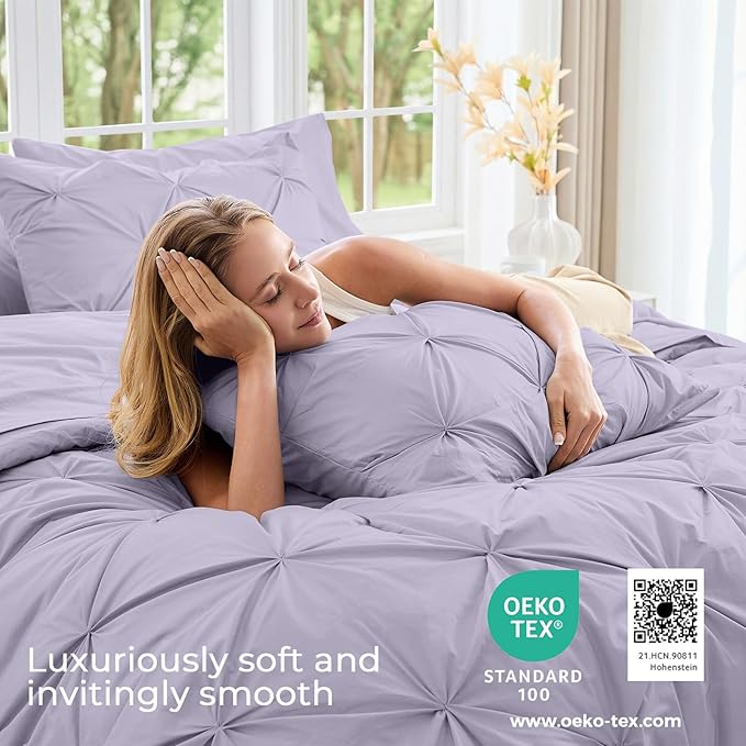 Sasttie Queen Comforter Set, 7-Piece Bed in a Bag, Pintuck Bedding Sets - Image 3
