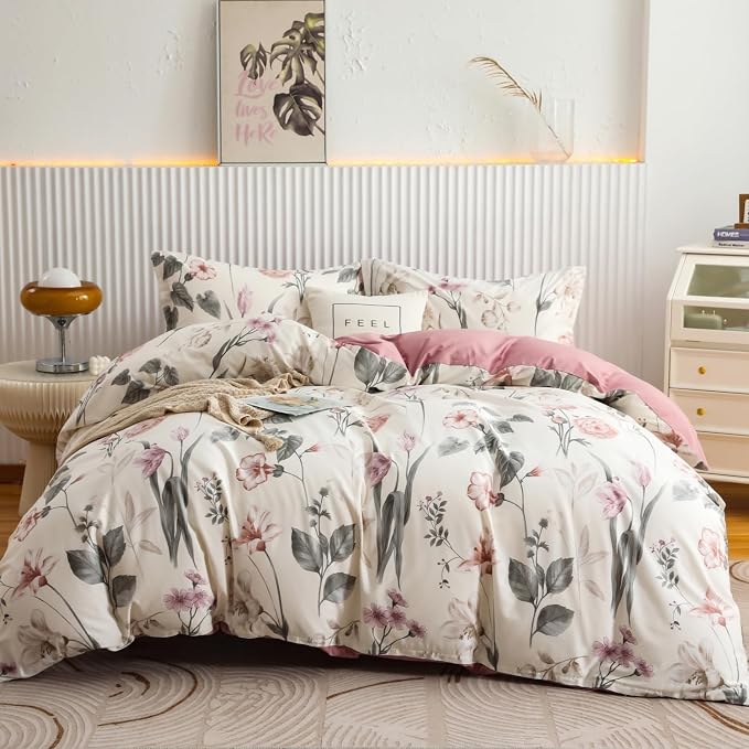 OAITE Duvet Cover Set Queen Size Floral Pattern 600 Thread Count Ultra Soft by OAITE