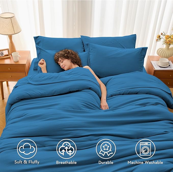MUXHOMO 7 Pieces Queen Comforter Set, Soft Bed in a Bag Queen Size, All Season - Image 2