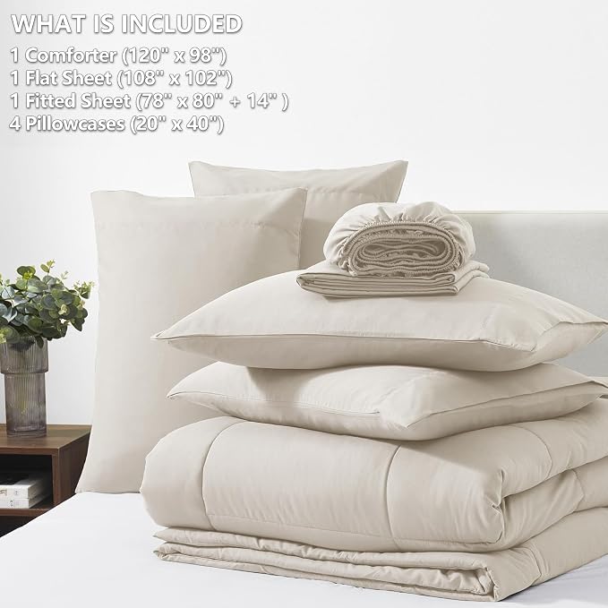 CozyLux Oversized King Comforter Sets Beige, 7 Pieces Bed in a Bag, Ultra-Soft - Image 6