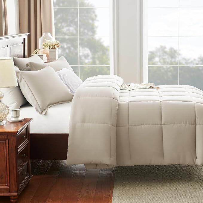 CozyLux Queen Size Comforter Sets Beige - Image 8