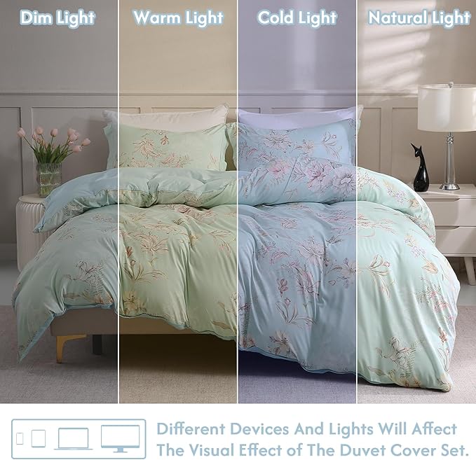 LONAVA Queen Flower 3 Pcs Duvet Cover Set, Breathable Soft Microfiber Light - Image 5