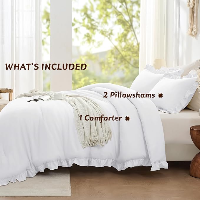 FUANNA Full Size Comforter Sets White, 3 Pieces Ruffle Full Size Bedding Sets - Image 7