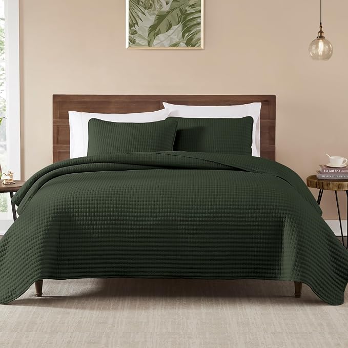 WRENSONGE King Size Quilt-3 Pieces Lightweight Bedspreads Dark Green King Quilt - Image 7