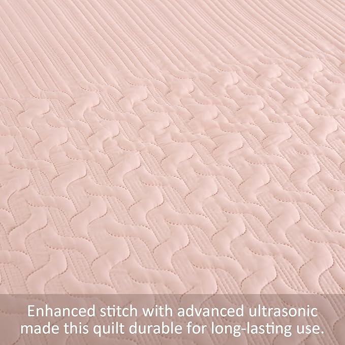 Yiran Blush Pink Quilt Set King Size, 3 Piece Reversible Bedspreads Bedding Set - Image 5
