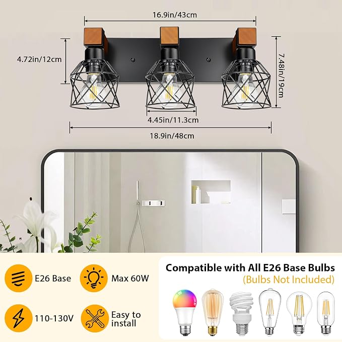 3-Light Farmhouse Vanity Lights - Image 2