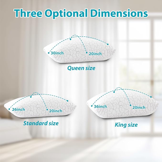 Cooling Pillows for Sleeping 2 Pack, King Size Adjustable Shredded Memory Foam - Image 7